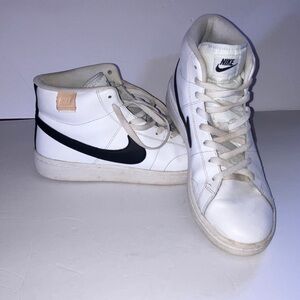 Nike Court‎ Royale 2 Mid White and Black High-Top Sneakers with Swoosh 9.5